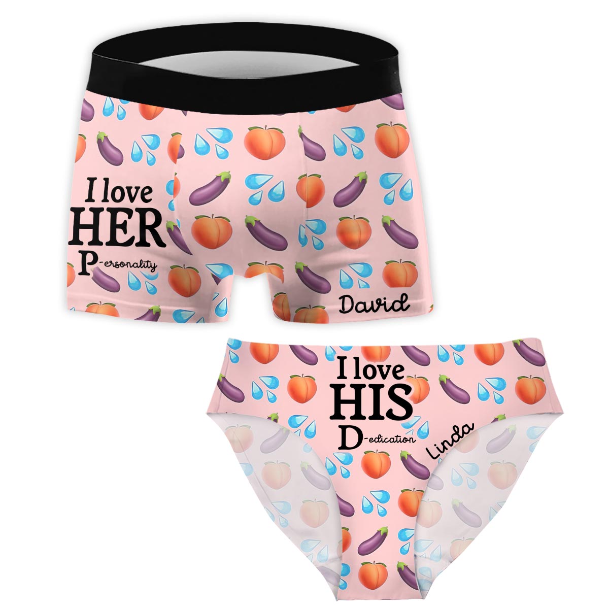 I Love Her P, I Love His D - Personalized Couple Women Briefs & Men Boxer Briefs