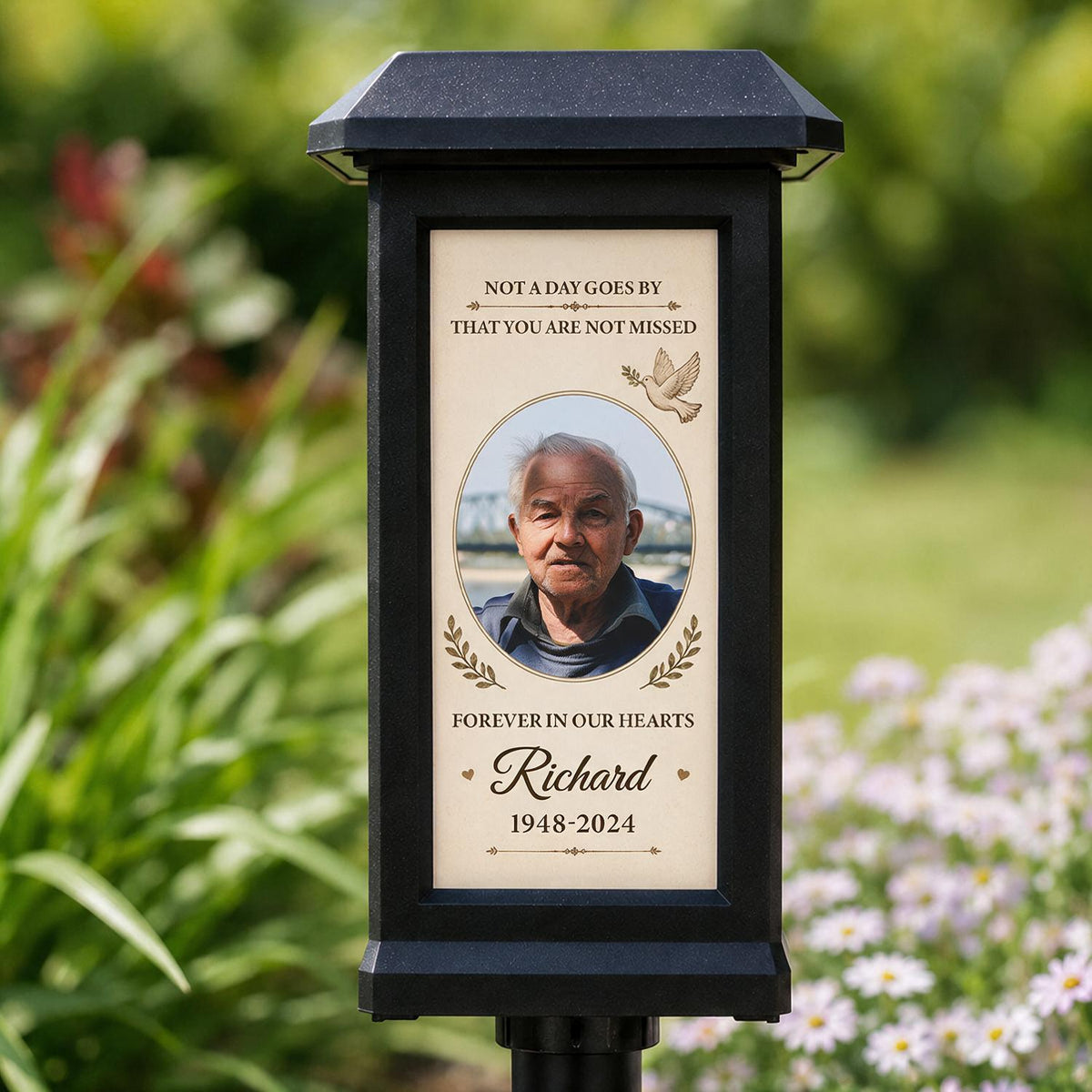 Custom Photo Memorial Solar Garden Light - Forever in Our Hearts Outdoor Graveside Stake, Sympathy Gift for Loss of Loved One