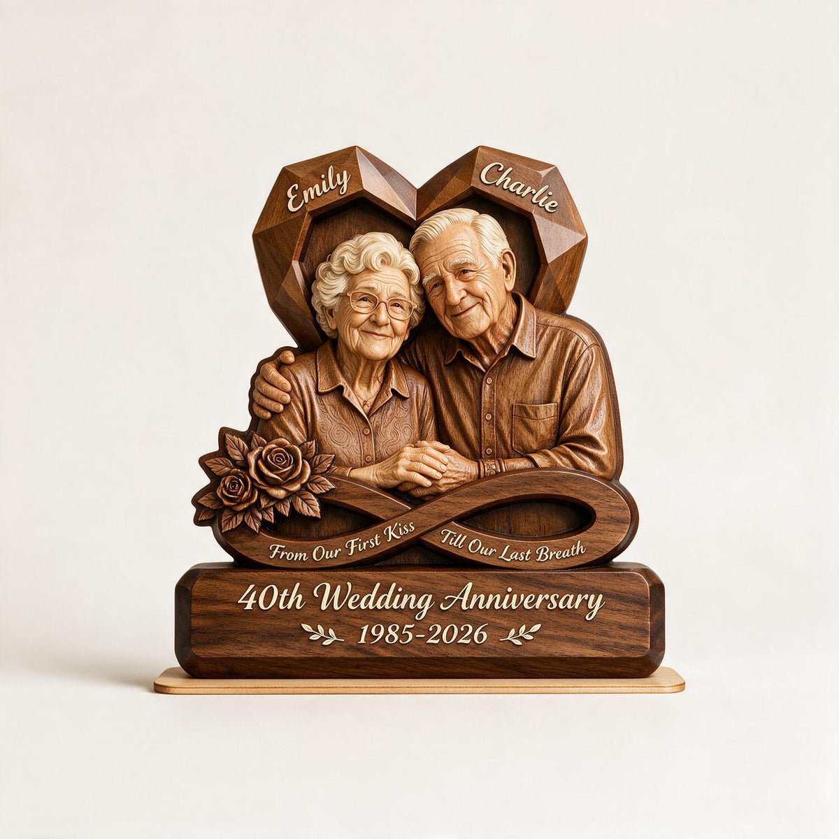 Personalized 40th Anniversary Elderly Couple Heart Shaped Wooden Plaque, Custom Milestone Gift