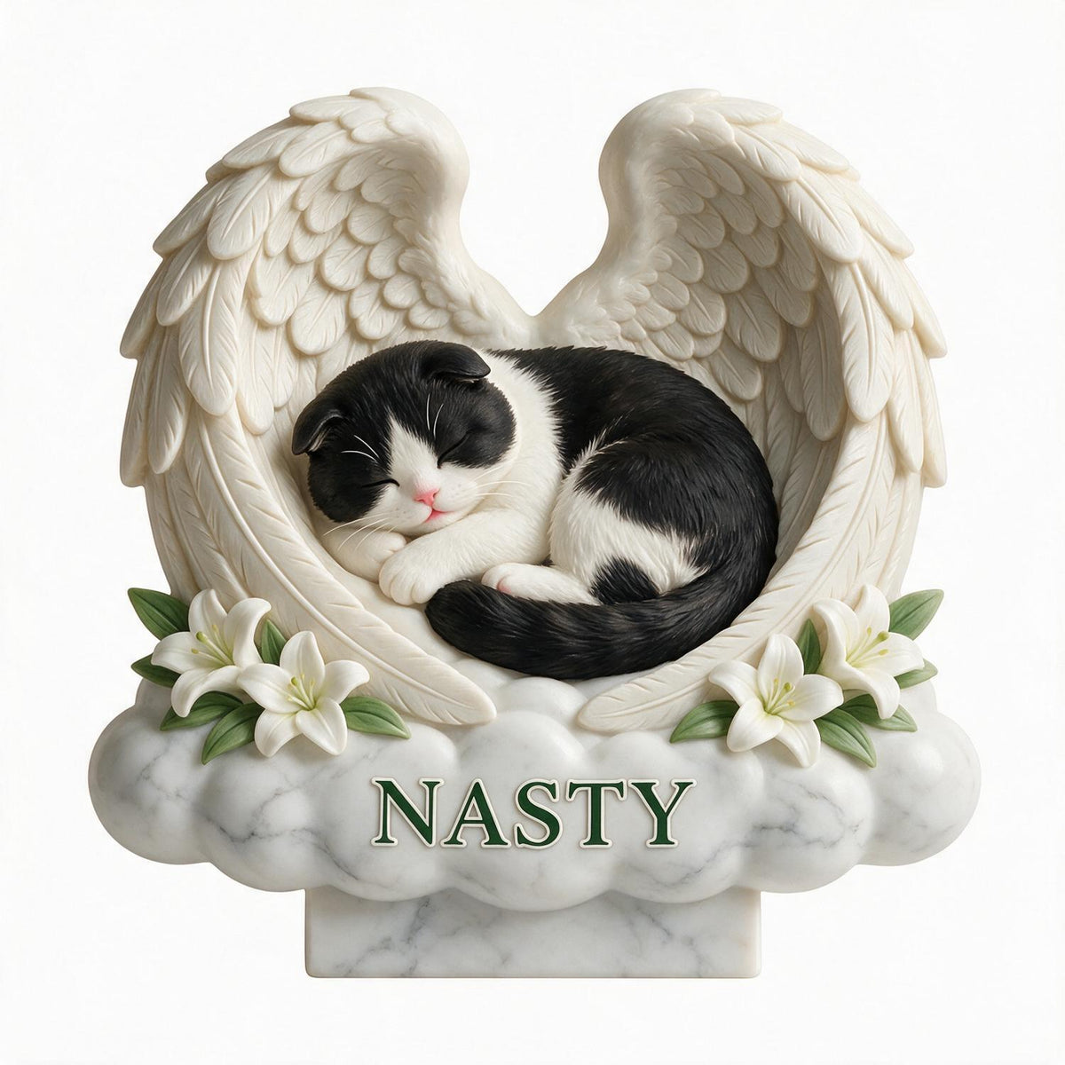 Custom Photo Sleeping Tuxedo Cat Angel Wings Acrylic Block Plaque Pet Memorial Gift