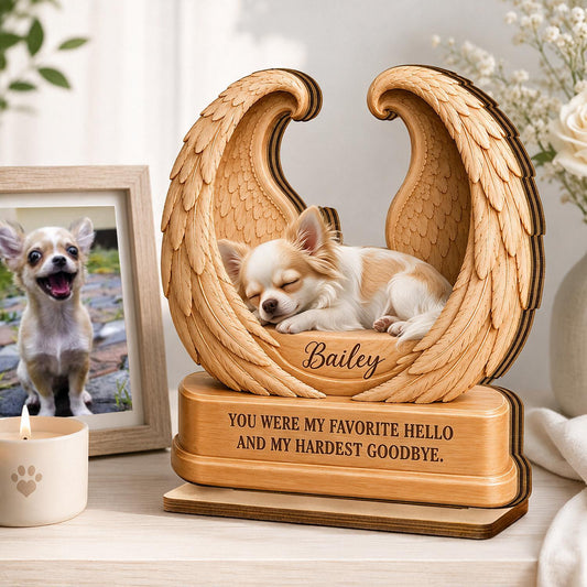 Plaque Mémorial en Bois Personnalisée pour Chien Chihuahua avec Ailes d'Ange