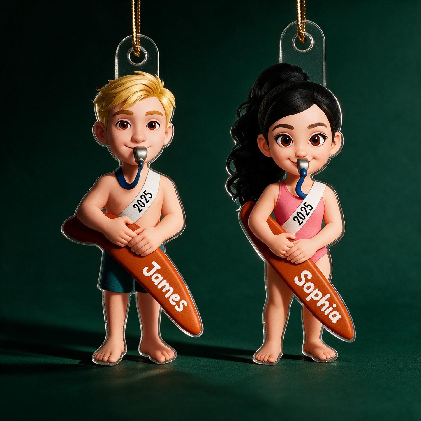 Personalized Boy & Girl Lifeguard 2025 Acrylic Christmas Ornament - Custom Name Gift for Grandkids Swimmers