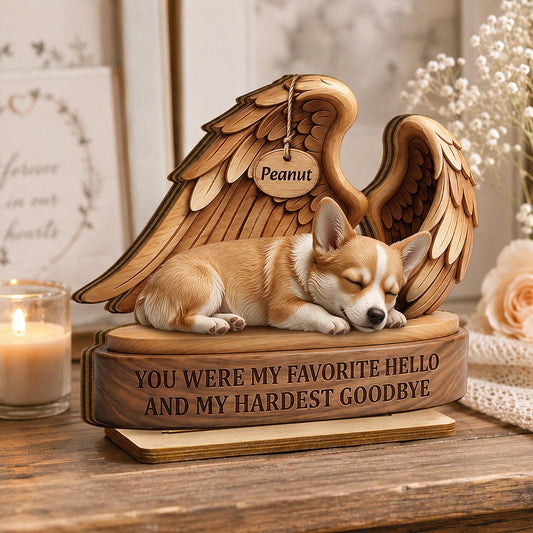 Plaque en Bois Personnalisée avec Ailes d'Ange pour Corgi - Souvenir Touchant pour la Perte d'un Animal
