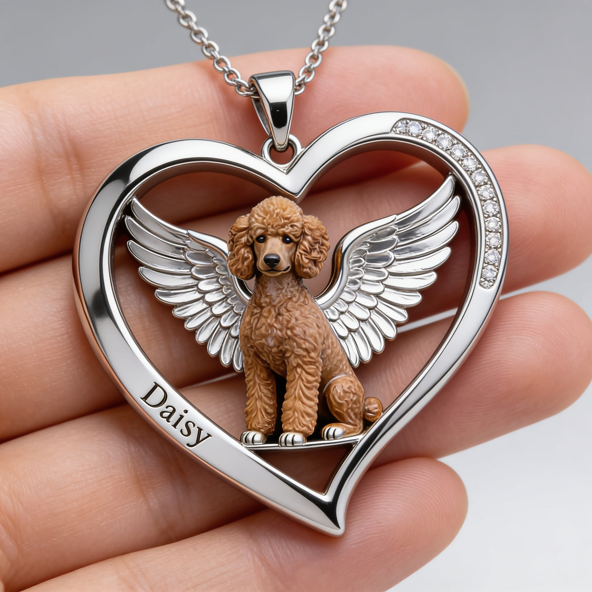 Collier Cœur avec Ailes d'Ange pour Caniche Standard, Bijoux Commémoratifs Personnalisés pour Amateurs de Chiens