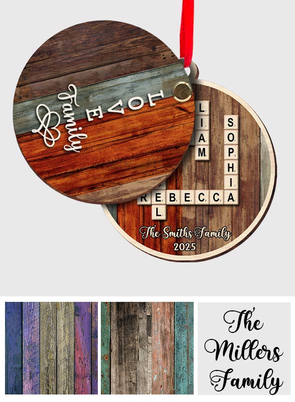 Love Family Crossword Scrabble Puzzle - Personalized Family Flip Ornament