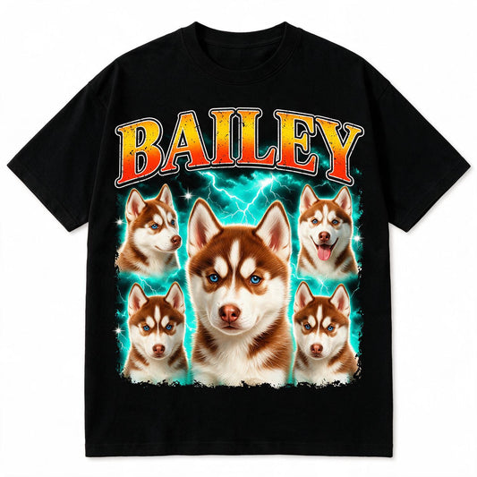 T-shirt Vintage 90s Rap Bootleg Photo Personnalisé Husky Rouge, Cadeau Retro Amoureux des Chiens