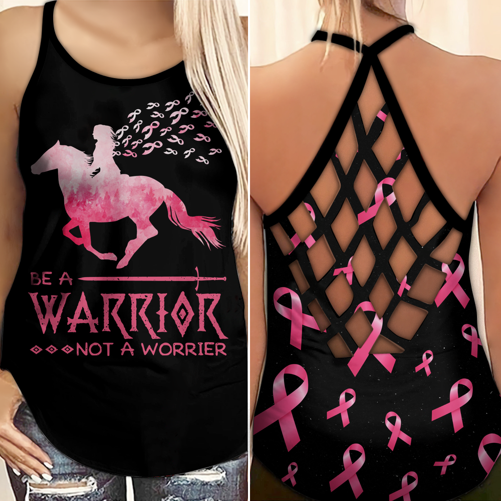 Soyez une guerrière, pas une inquiète - Débardeur croix de sensibilisation au cancer du sein 0722
