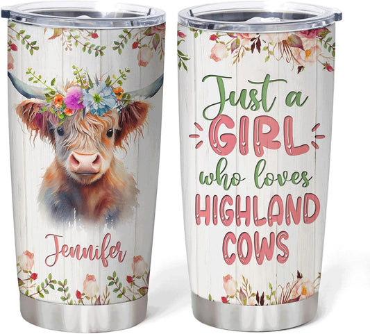 Gobelet personnalisé « Juste une fille qui aime les vaches des Highlands » 0624