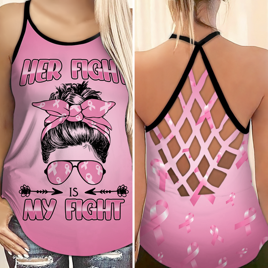 Her Fight Is My Fight - Breast Cancer Awareness Cross Tank Top 0722