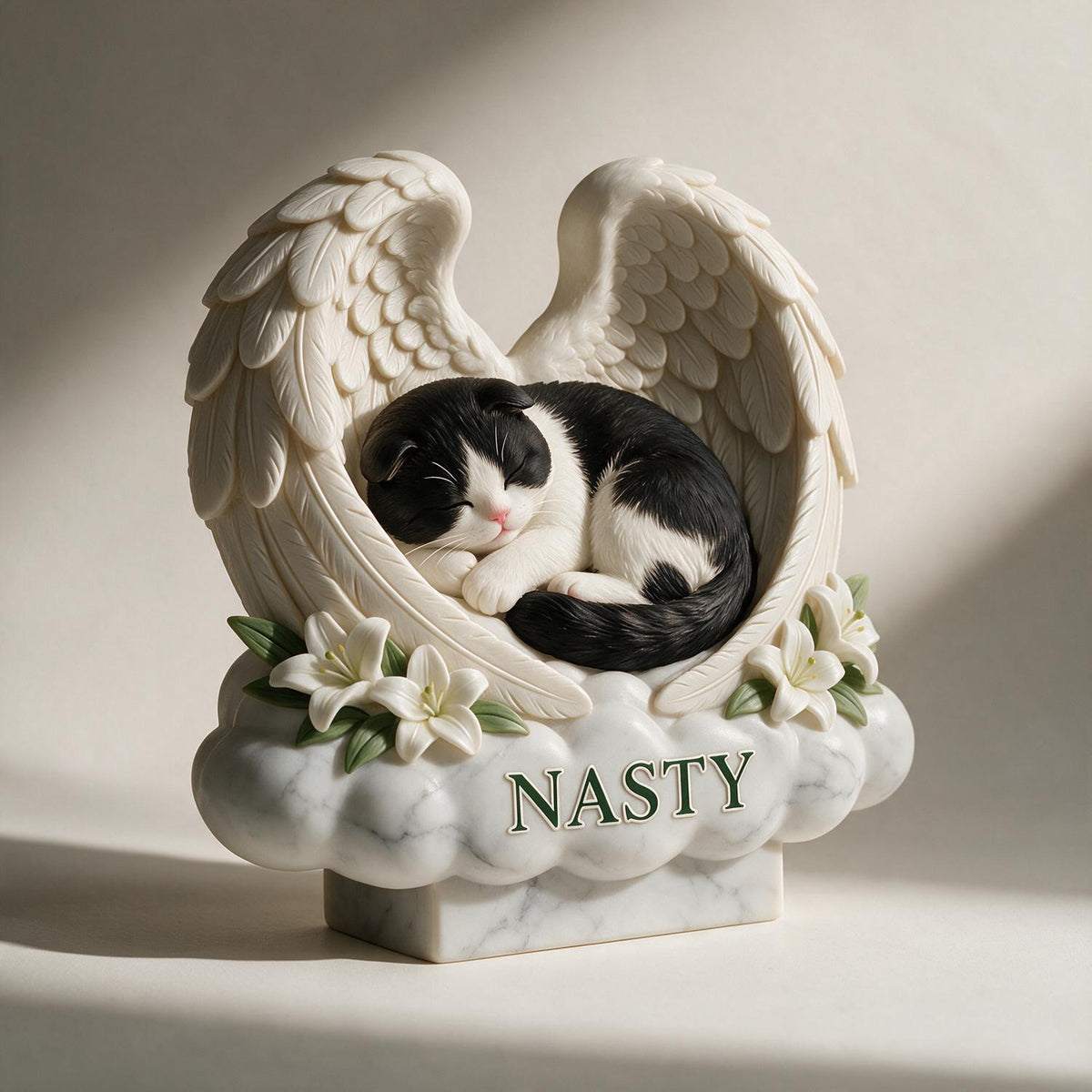 Custom Photo Sleeping Tuxedo Cat Angel Wings Acrylic Block Plaque Pet Memorial Gift