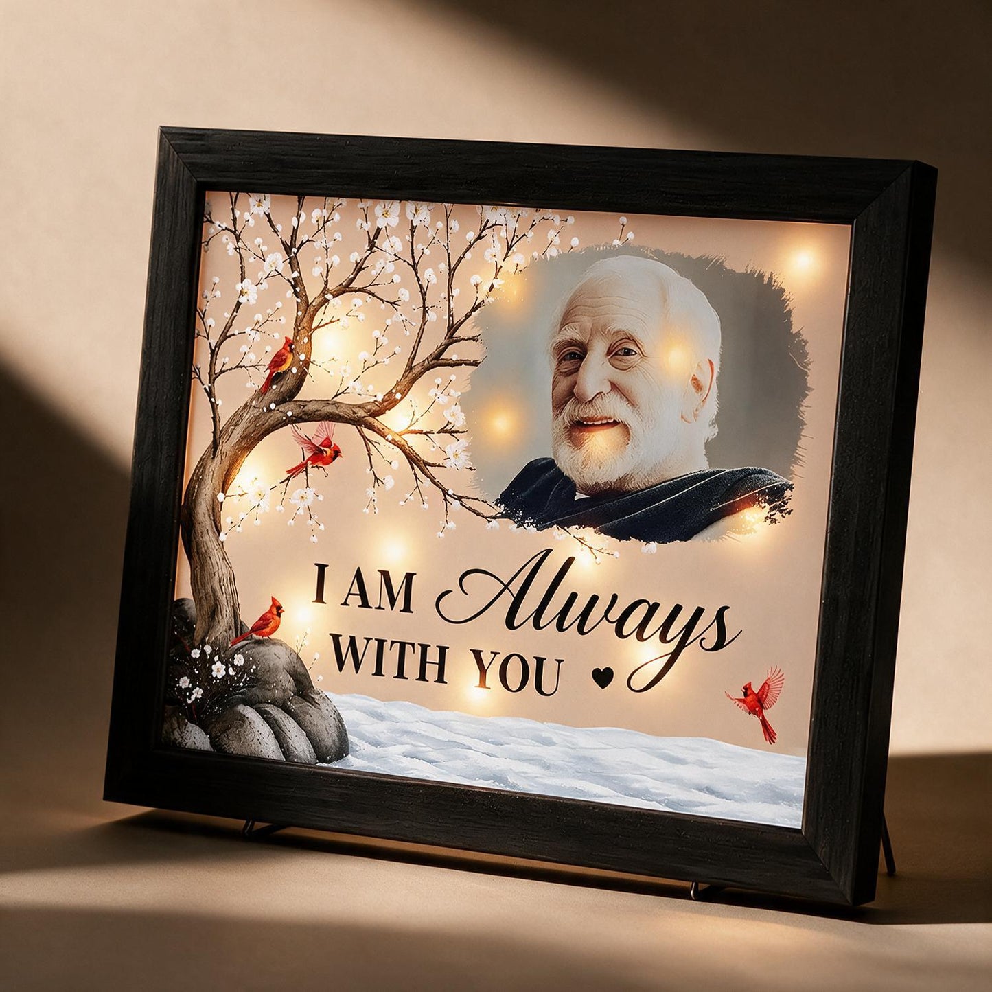 Cardinal Personalized Photo Memorial LED Shadow Box - I Am Always With You Sympathy Gift for Loss of Loved One