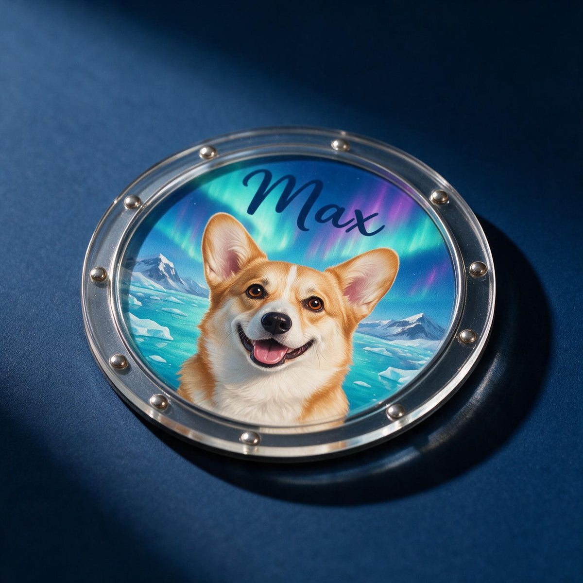 Personalized Smiling Corgi Peeking Porthole Cruise Door Magnet - Pet Lover Travel Keepsake