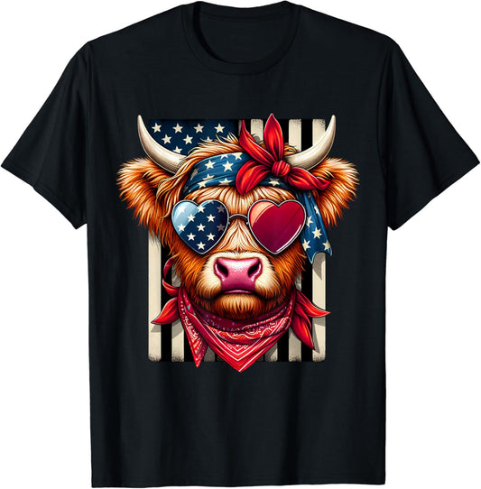 Patriotic Highland Cow Sunglasses US Flag 4th of July Highland Cow T-shirt & Hoodie 0624