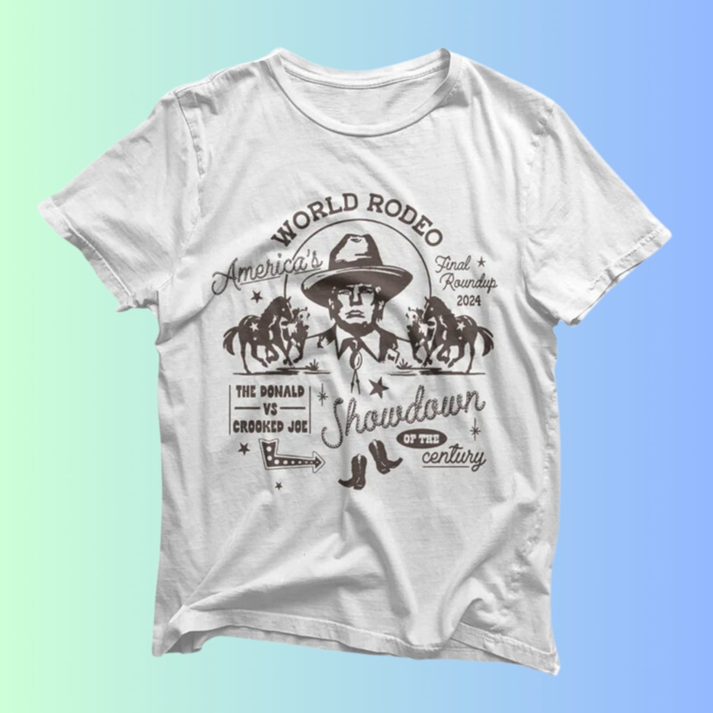 T-shirt « America's World Rodeo 2024 », T-shirt « Trump 2024 », T-shirt « Président », T-shirt « Républicain », Sweat-shirt et sweat à capuche « America Trump ».