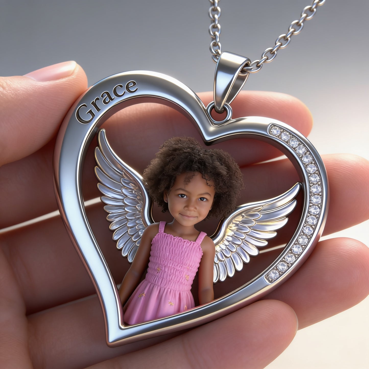 Custom Black Little Girl Photo Shaped Metal Pendant Necklace Personalized Daughter Picture Memorial Jewelry Sweet Gift for Moms Casual Wear Travel Accessory