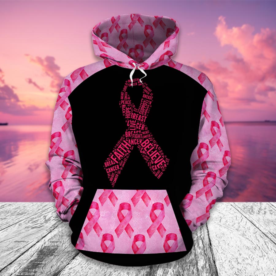 Motif rubans roses - T-shirt et sweat à capuche imprimés sur toute la surface pour la sensibilisation au cancer du sein 0822