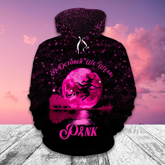 Witch In October We Wear Pink - Breast Cancer Awareness All Over T-shirt and Hoodie 0822