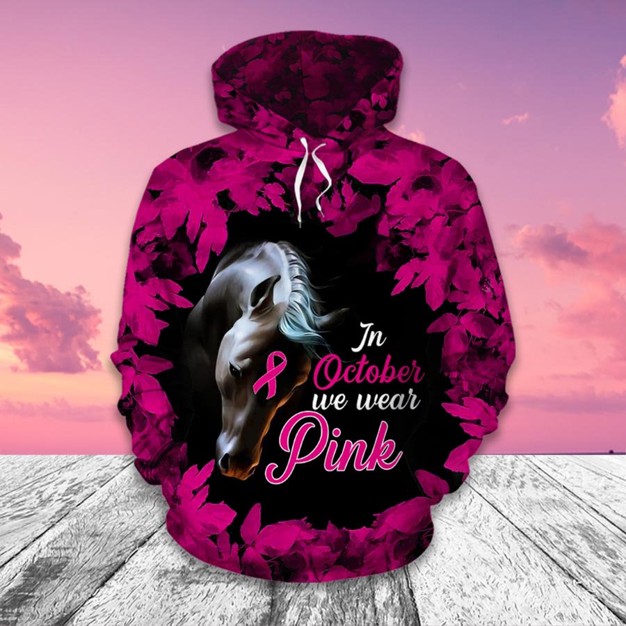 Horse In October We Wear Pink - Breast Cancer Awareness All Over T-shirt and Hoodie 0822