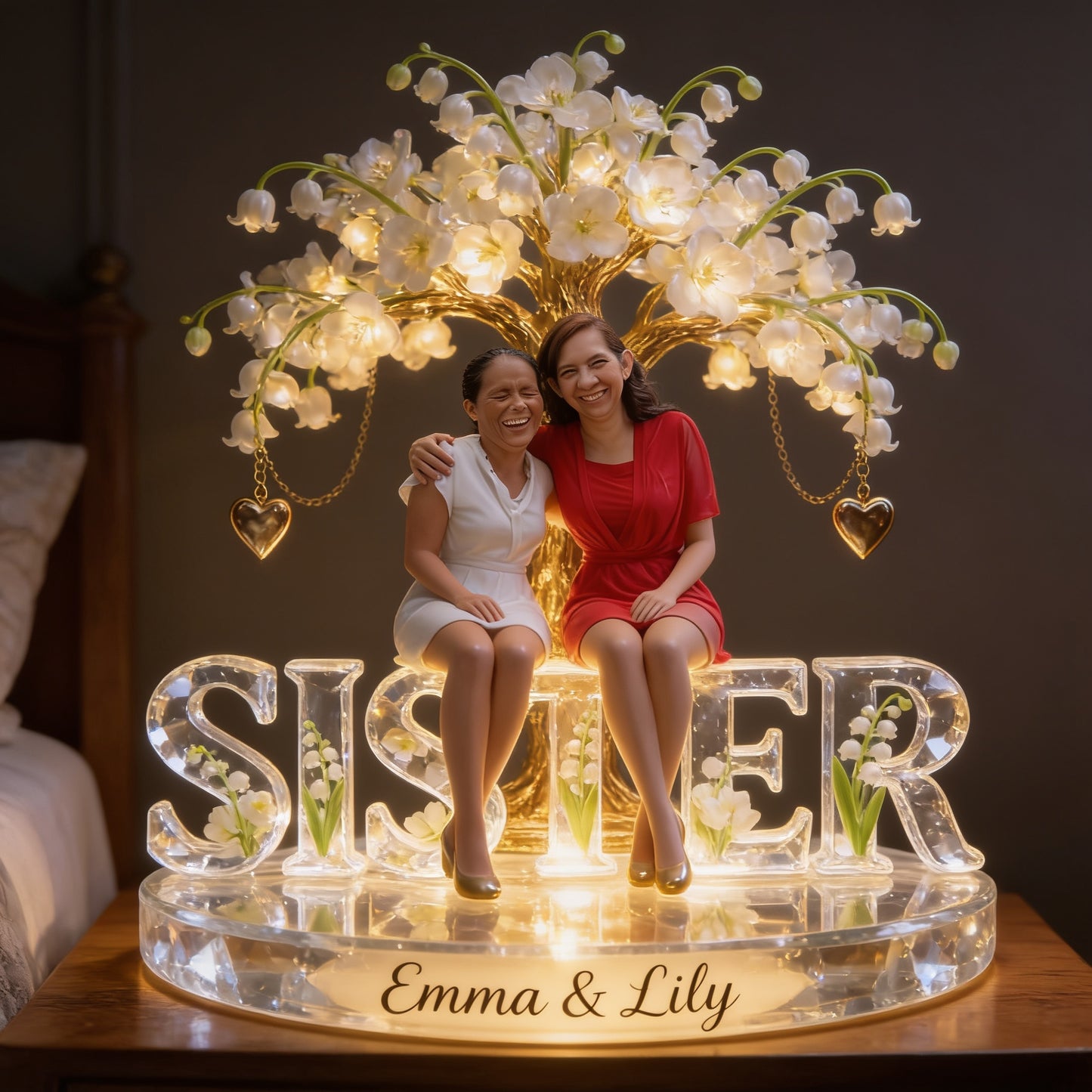 Custom Old Latina Sister Night Light LED Tree Lamp, Personalized Senior Latina Sisters Keepsake, Birthday Gift Decor