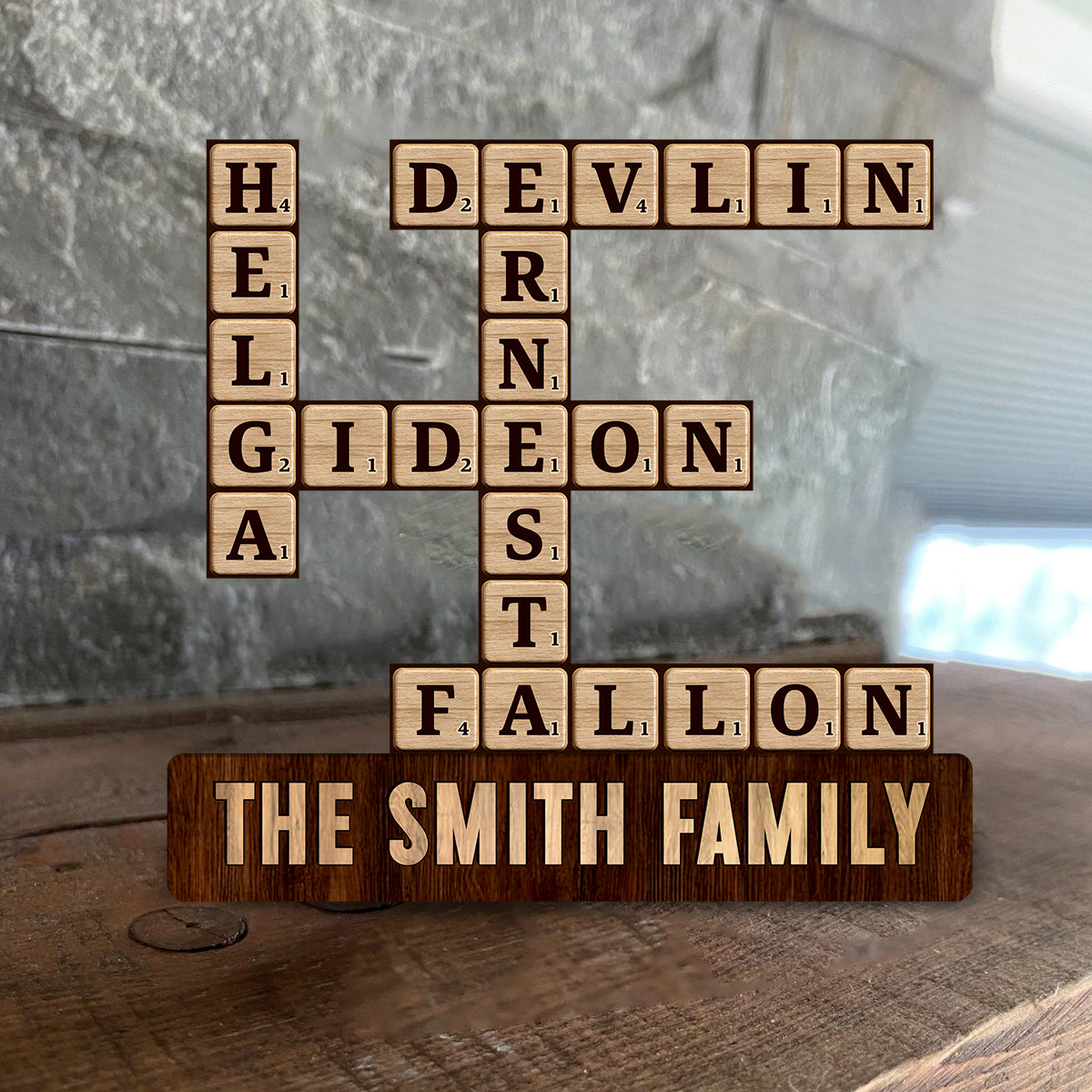 Love Family Crossword Puzzle Custom Name - Personalized Scrabble Custom Shaped Wood Plaque