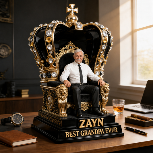 Figurine Photo Personnalisée Trône de Roi | Meilleur Papi Jamais Sculpture Couronne | Cadeau Unique pour la Fête des Pères
