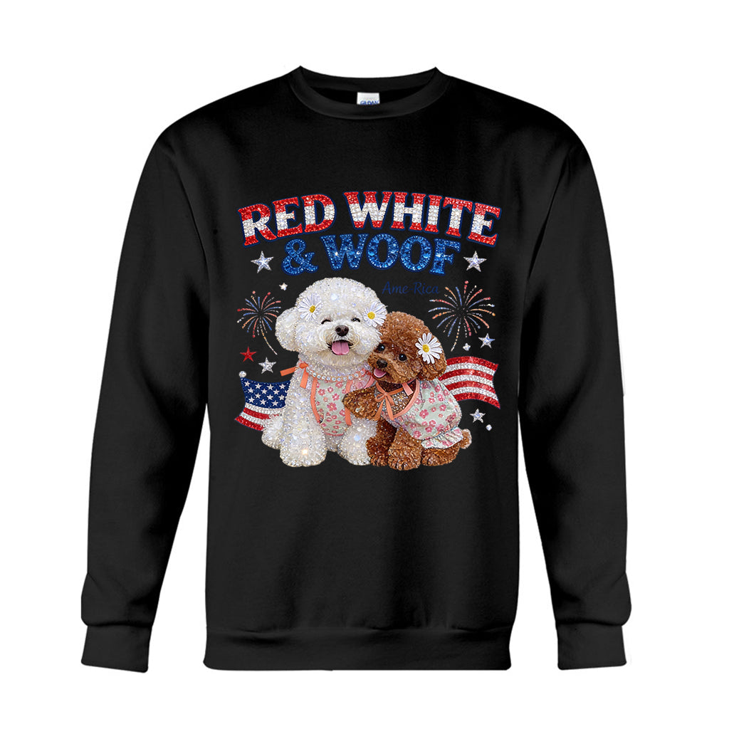 Rouge Blanc Woof - T-shirt et Sweat à Capuche Personnalisés pour Chien