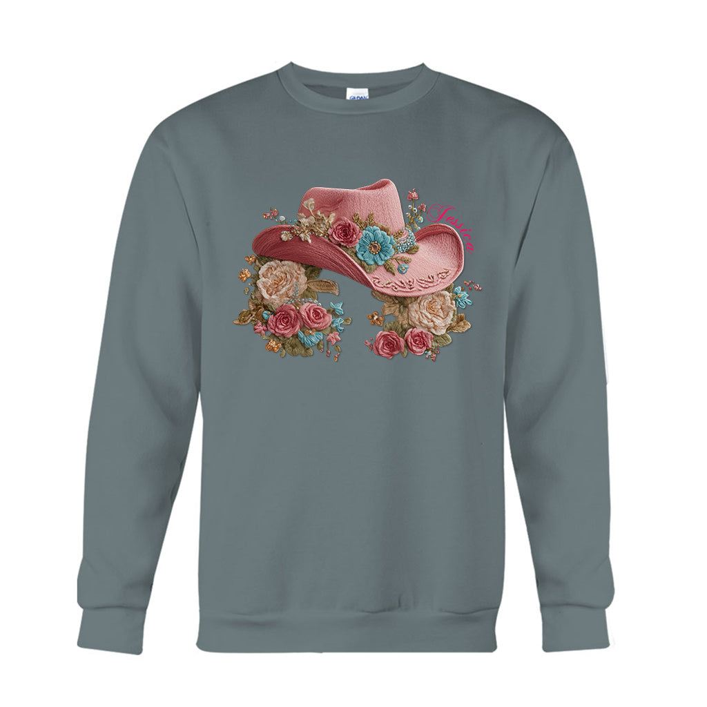 Chapeau de cowgirl et fleurs - T-shirt et sweat à capuche personnalisés pour cowgirl