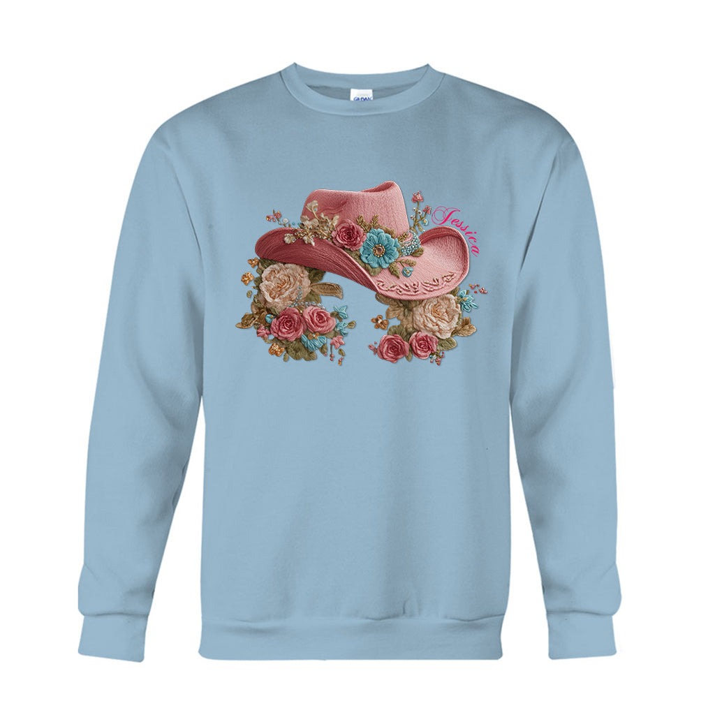 Chapeau de cowgirl et fleurs - T-shirt et sweat à capuche personnalisés pour cowgirl