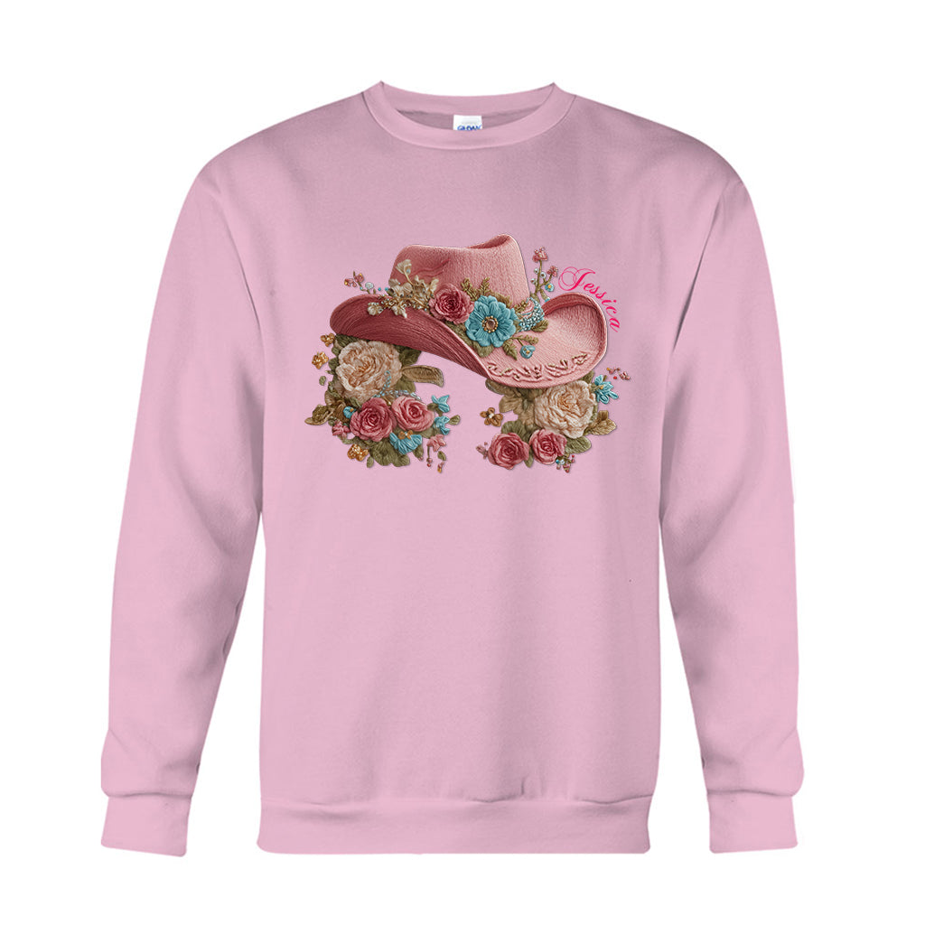 Chapeau de cowgirl et fleurs - T-shirt et sweat à capuche personnalisés pour cowgirl