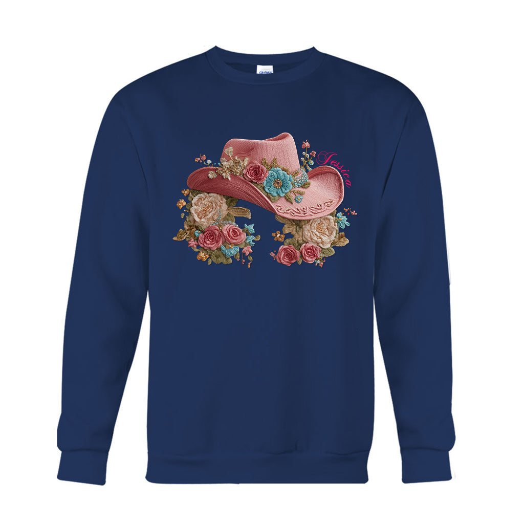 Chapeau de cowgirl et fleurs - T-shirt et sweat à capuche personnalisés pour cowgirl