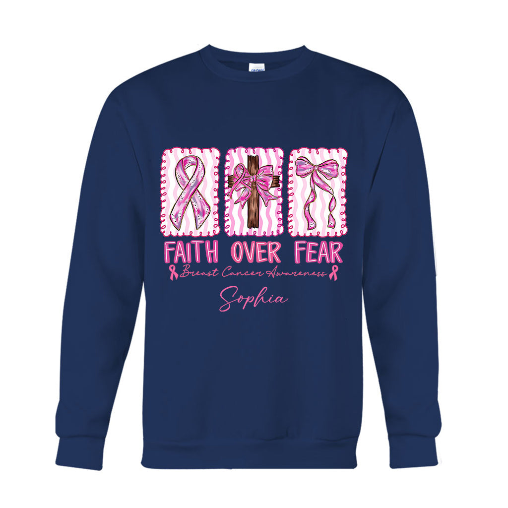 Guerrière contre le cancer du sein : la foi plutôt que la peur - T-shirt et sweat à capuche personnalisés pour la sensibilisation au cancer du sein