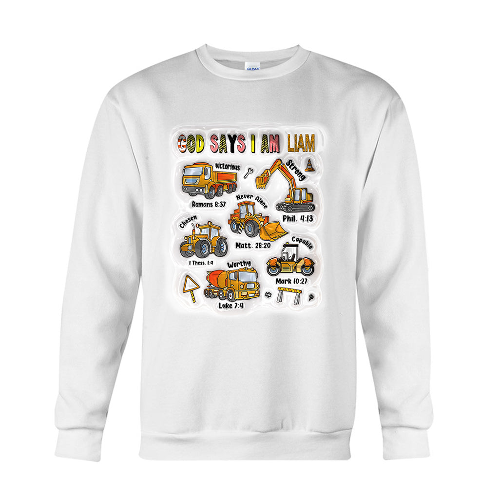 God Says I Am And Construction Car - Personalized Kid T-shirt And Hoodie