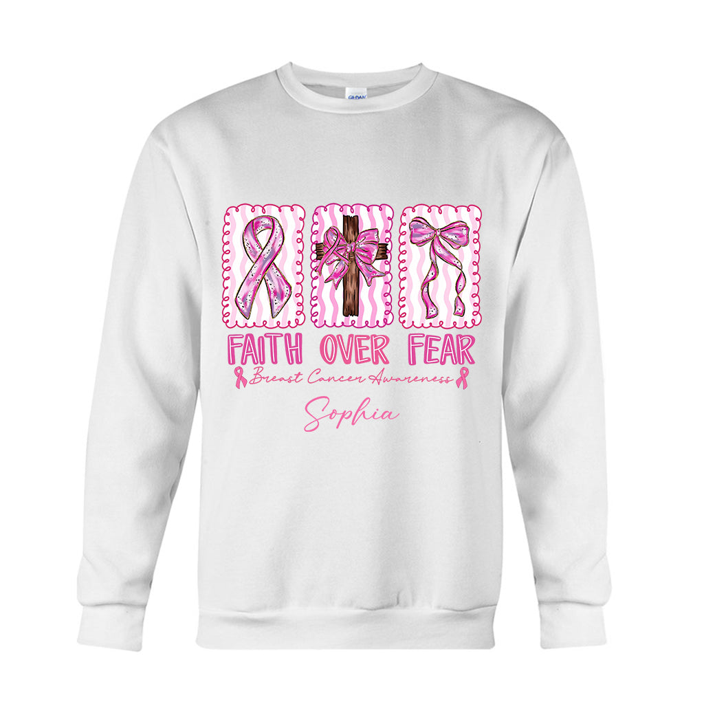 Guerrière contre le cancer du sein : la foi plutôt que la peur - T-shirt et sweat à capuche personnalisés pour la sensibilisation au cancer du sein