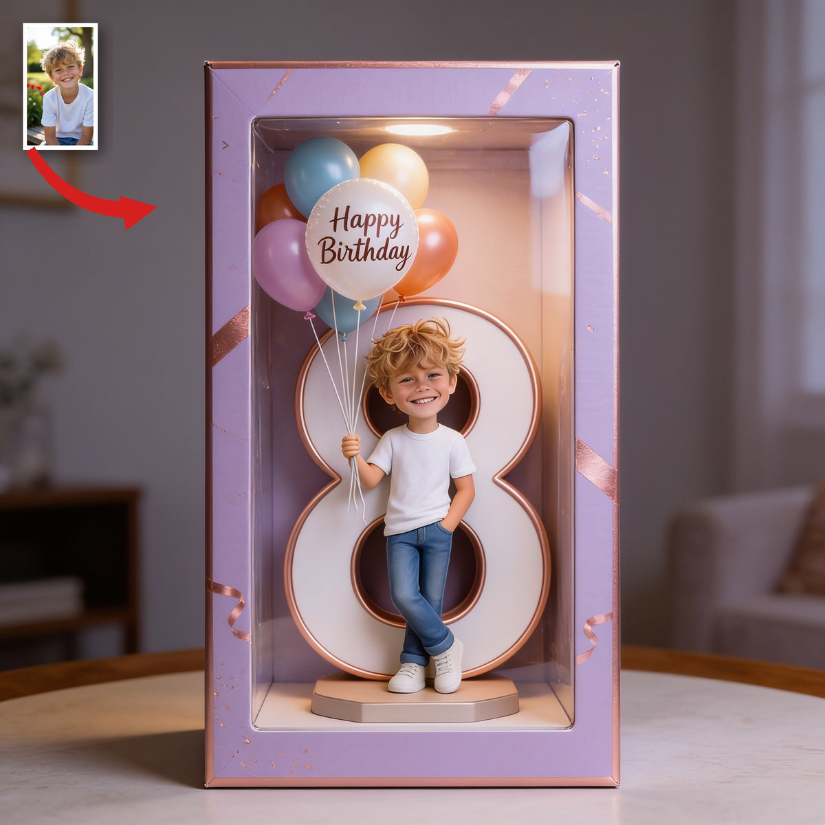 Personalized 8th Birthday Little Boy Acrylic Display Box Keepsake Gift