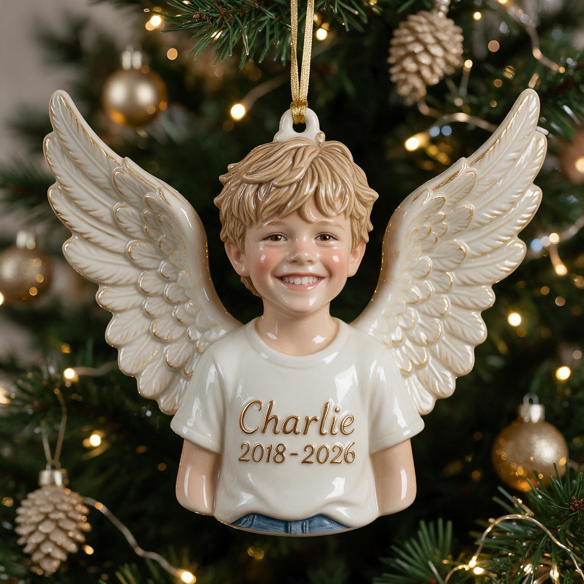 Personalized Christmas Little Boy Angel 3D Memorial Ornament