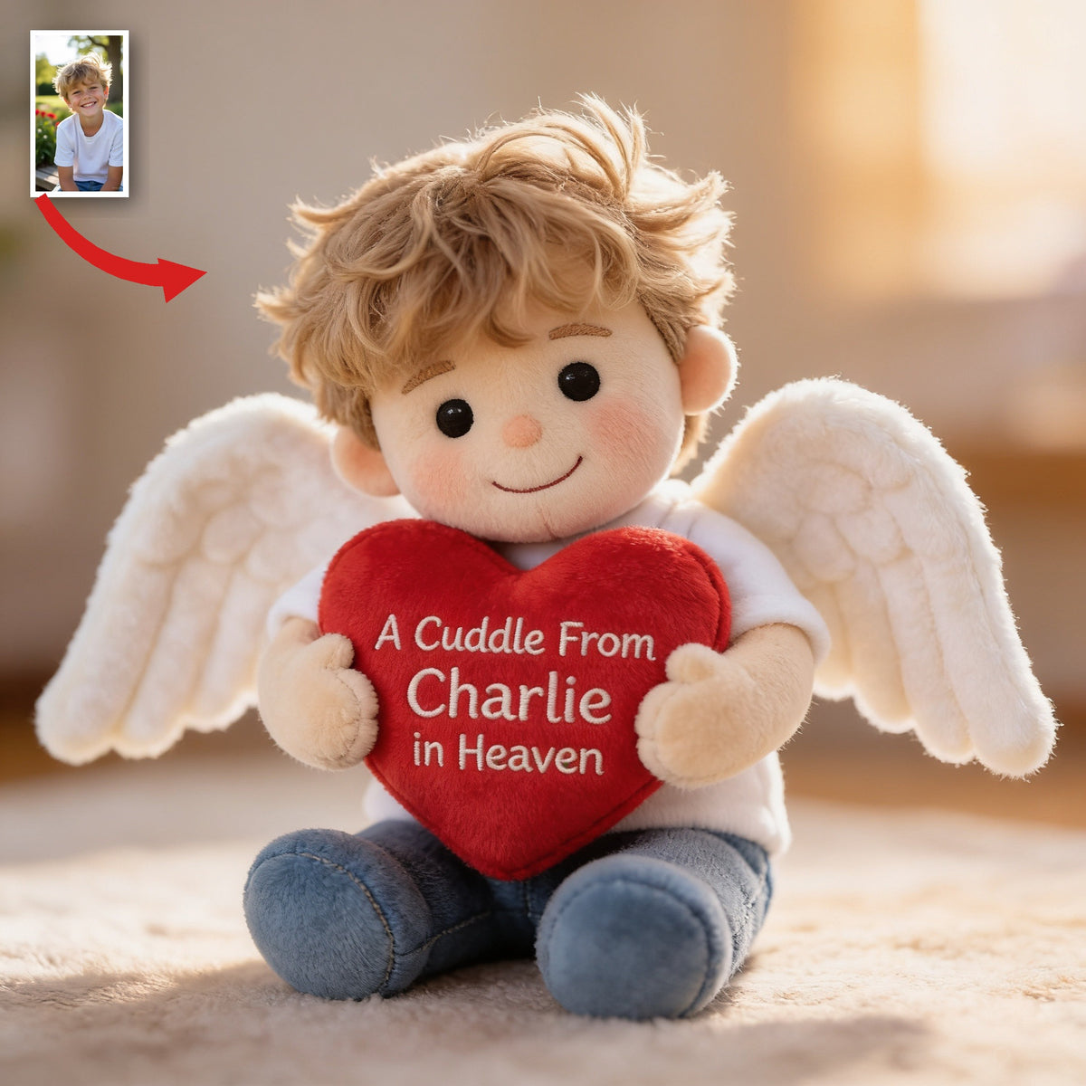Personalized Little Boy Memorial Shaped Pillow Sympathy Gift For Loss Of Loved Ones