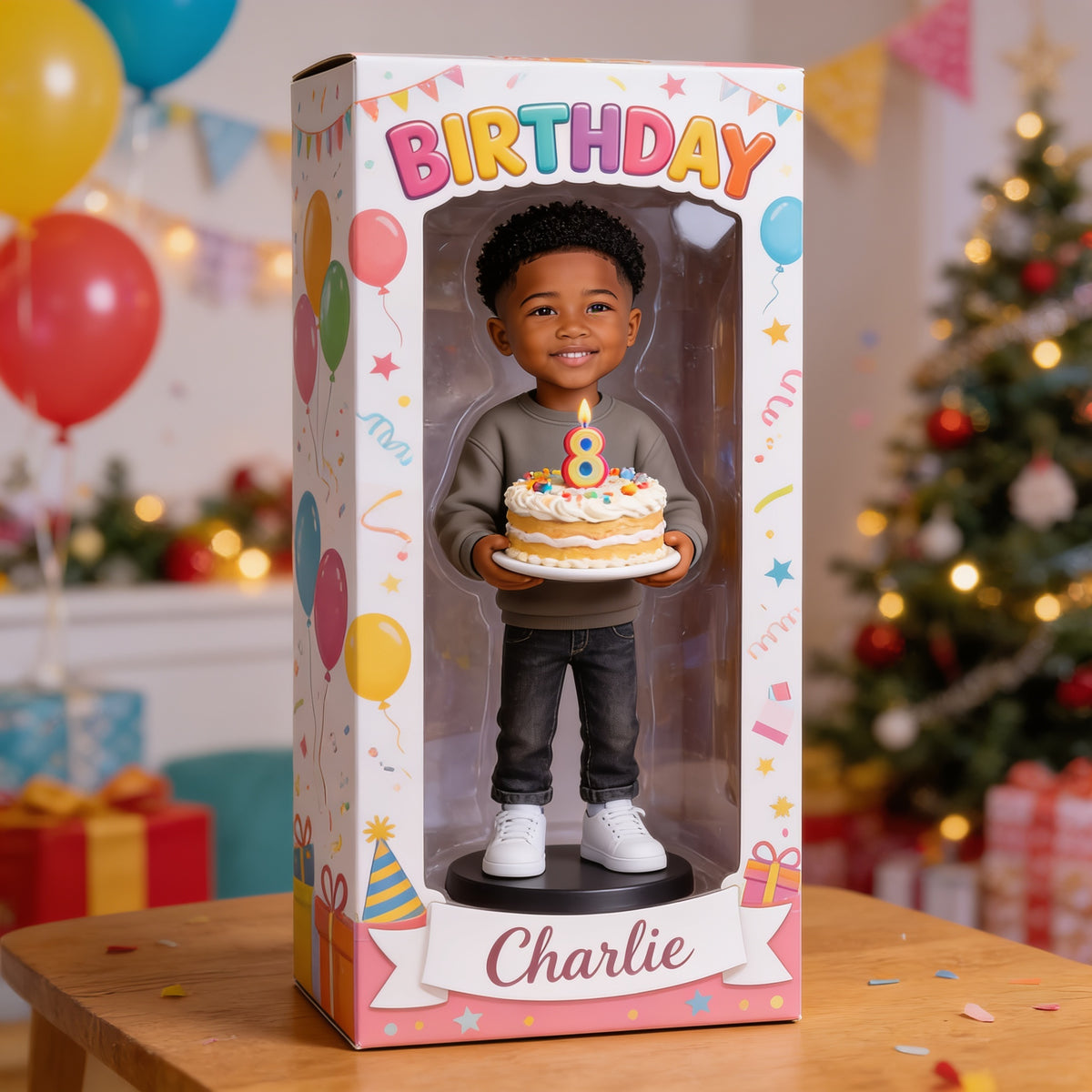 Personalized 8th Birthday Black Little Boy Acrylic Display Box Keepsake Gift