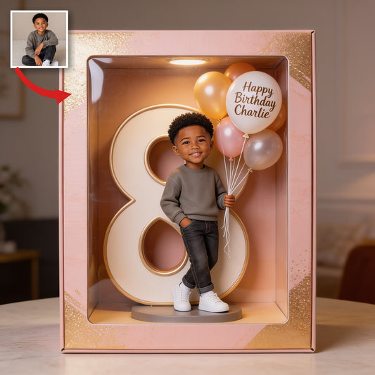 Personalized 8th Birthday Black Little Boy Acrylic Display Box Keepsake Gift
