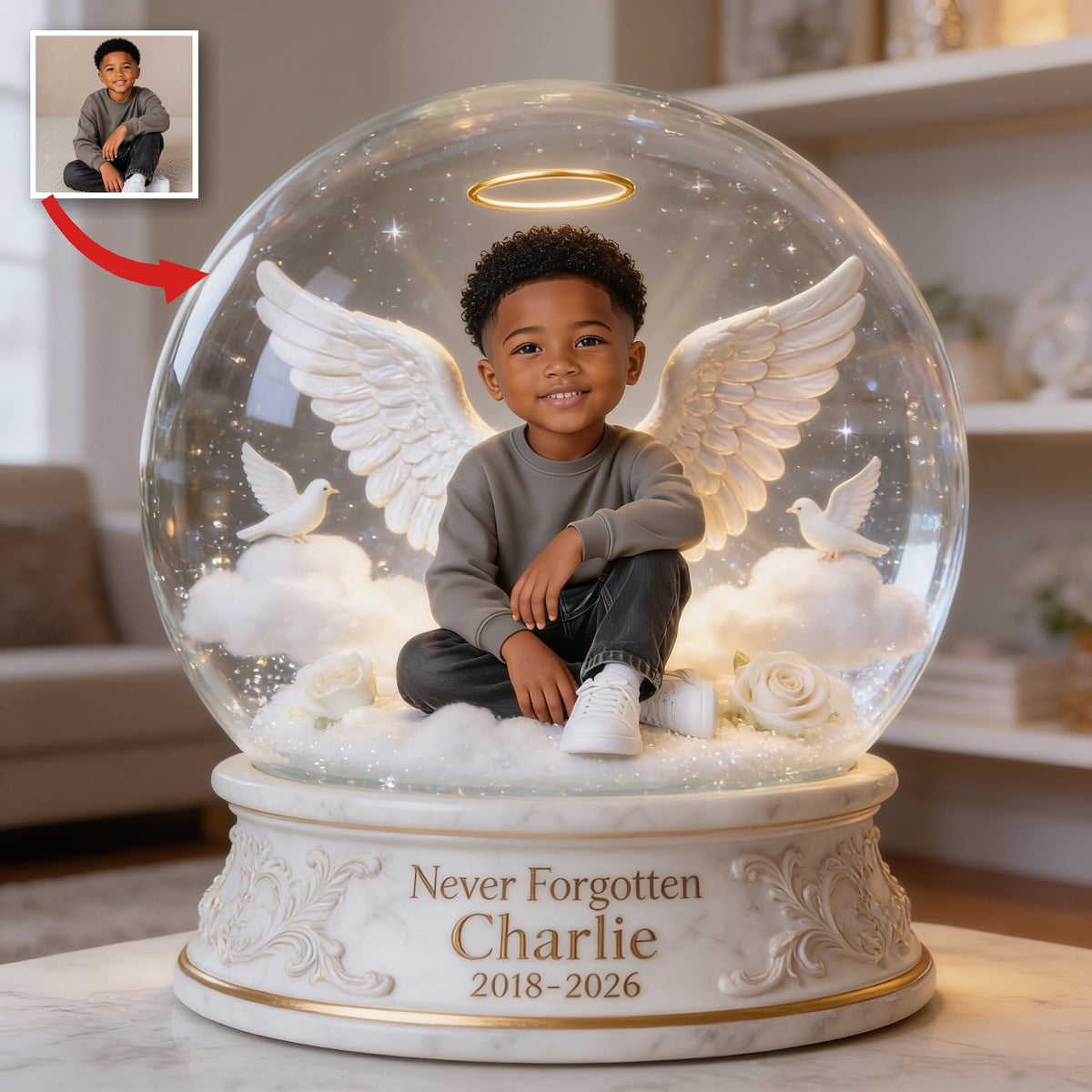 Personalized Memorial Black Little Boy Custom Shaped Acrylic Plaque Sympathy Gift