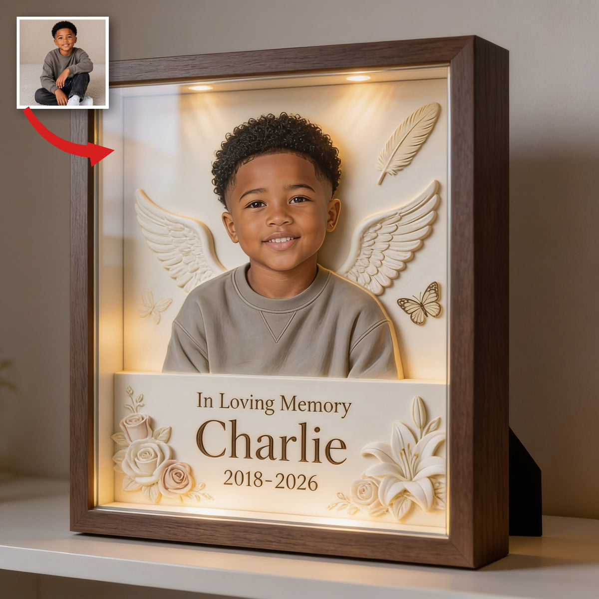 Personalized In Loving Memory Black Little Boy Custom Acrylic Memorial Plaque