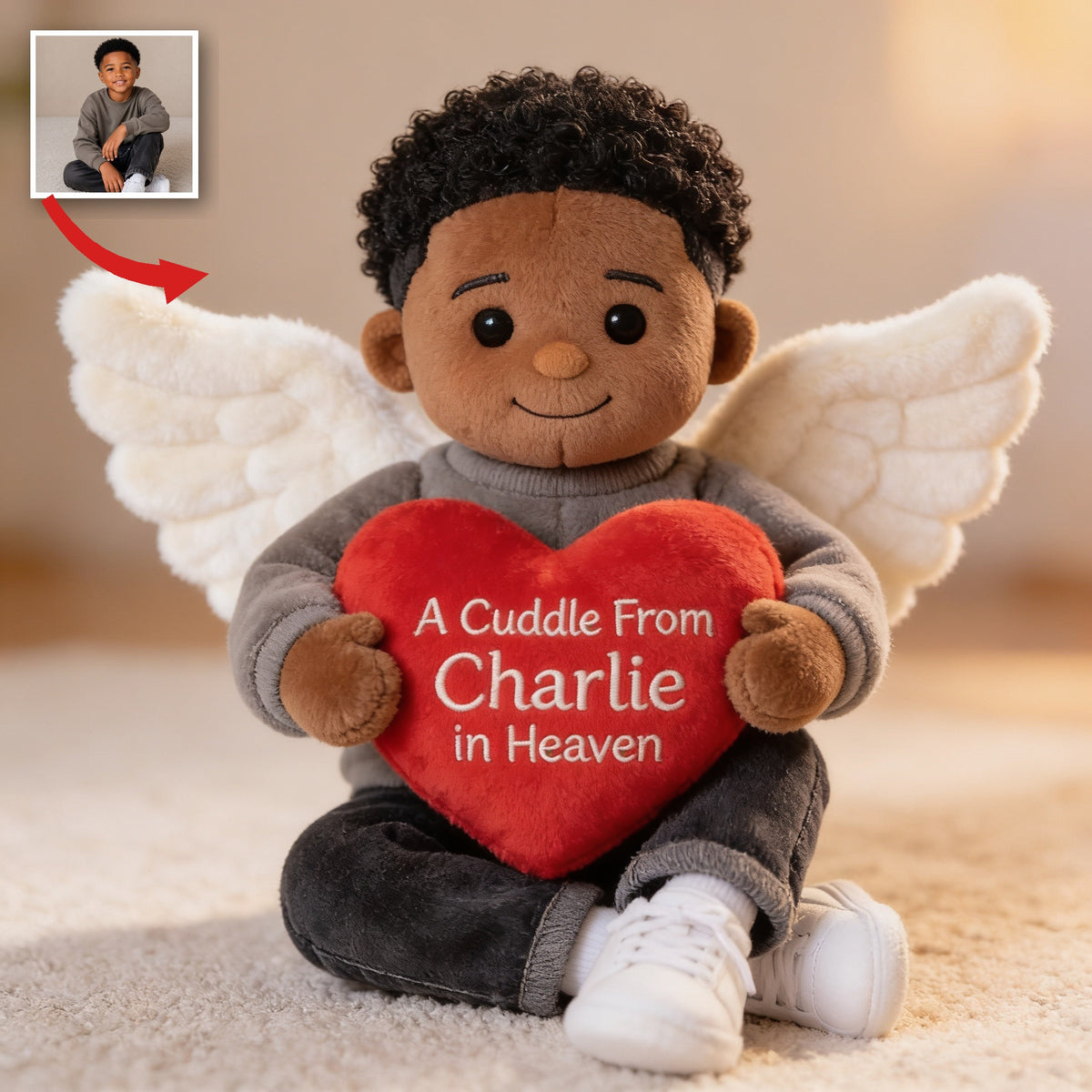 Personalized Black Little Boy Shaped Pillow - Memorial Gift for Lost Loved Ones