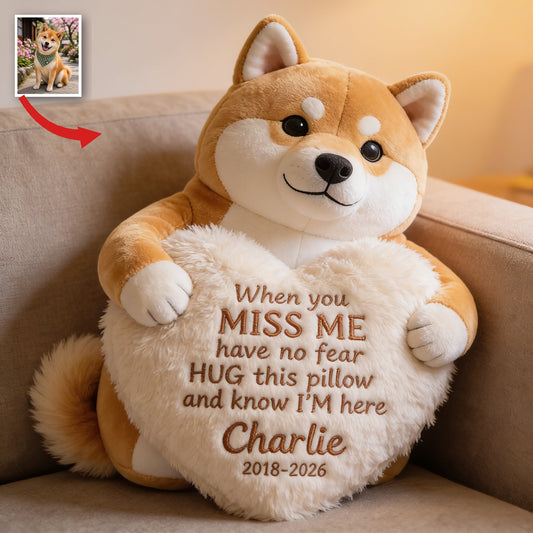 Personalized Tan White Adult Shiba Inu Memorial Faux Fur Shaped Pillow Pet Loss Gift