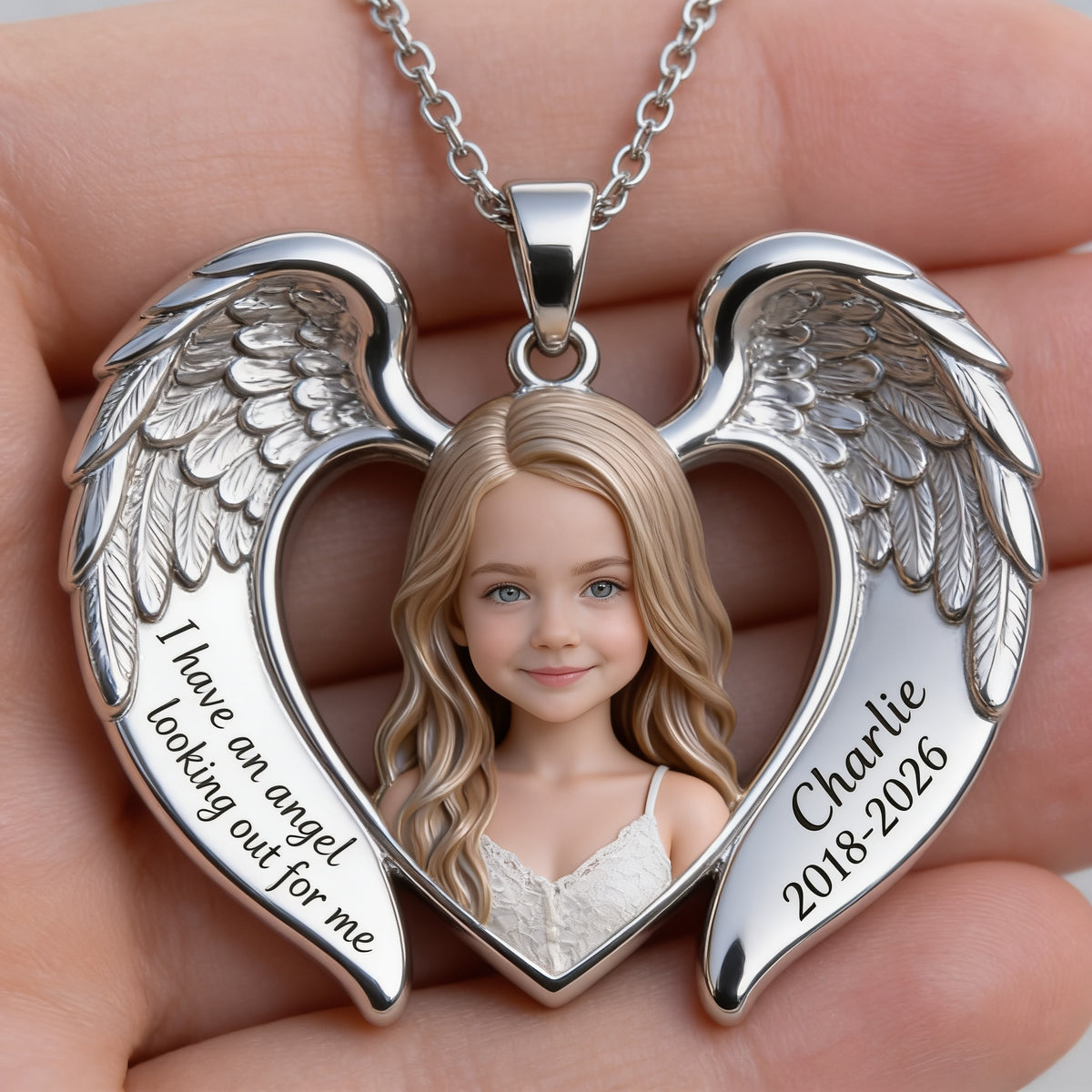 Personalized Little Girl Memorial Angel Wing Pendant Necklace