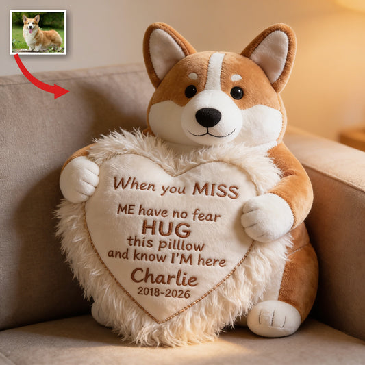 Coussin en fausse fourrure commémoratif personnalisé Corgi Pembroke tan et blanc