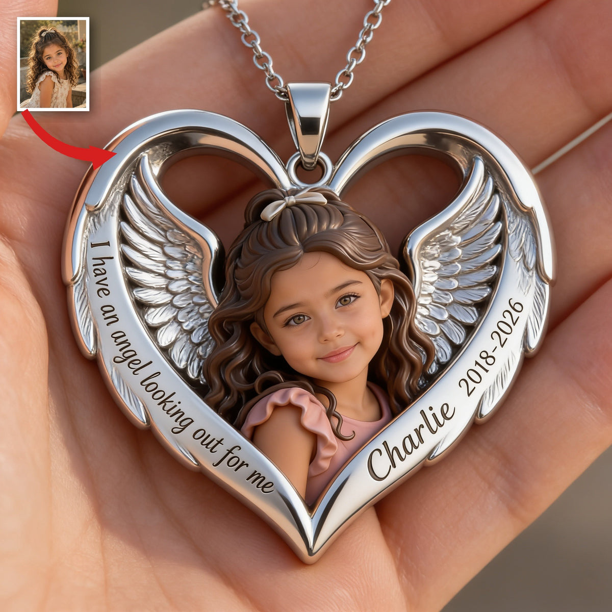 Personalized Memorial Latina Little Girl Heart Pendant Necklace Keepsake