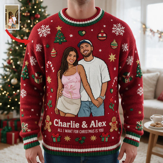 Pull moche personnalisé pour le 5ème anniversaire de Noël 2021 Couple Latino