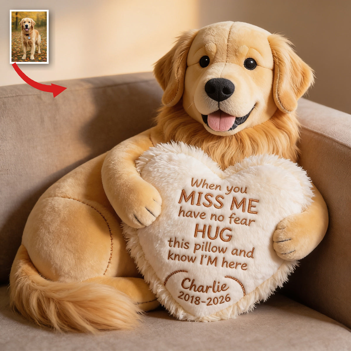 Personalized Memorial Adult Golden Retriever Faux Fur Shaped Pillow Pet Loss Gift