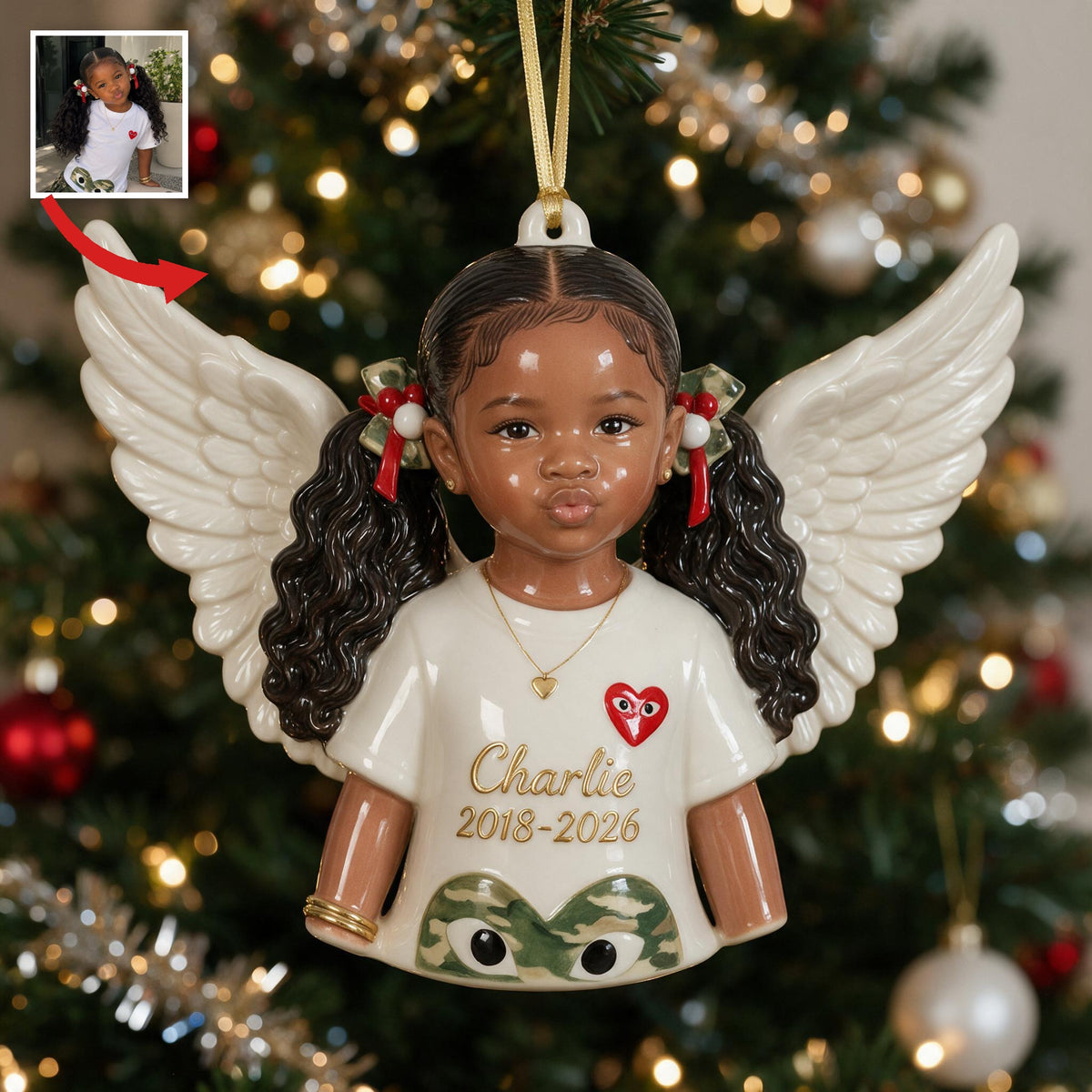 Personalized Christmas Black Little Girl Angel 3D Resin Ornament Memorial Keepsake