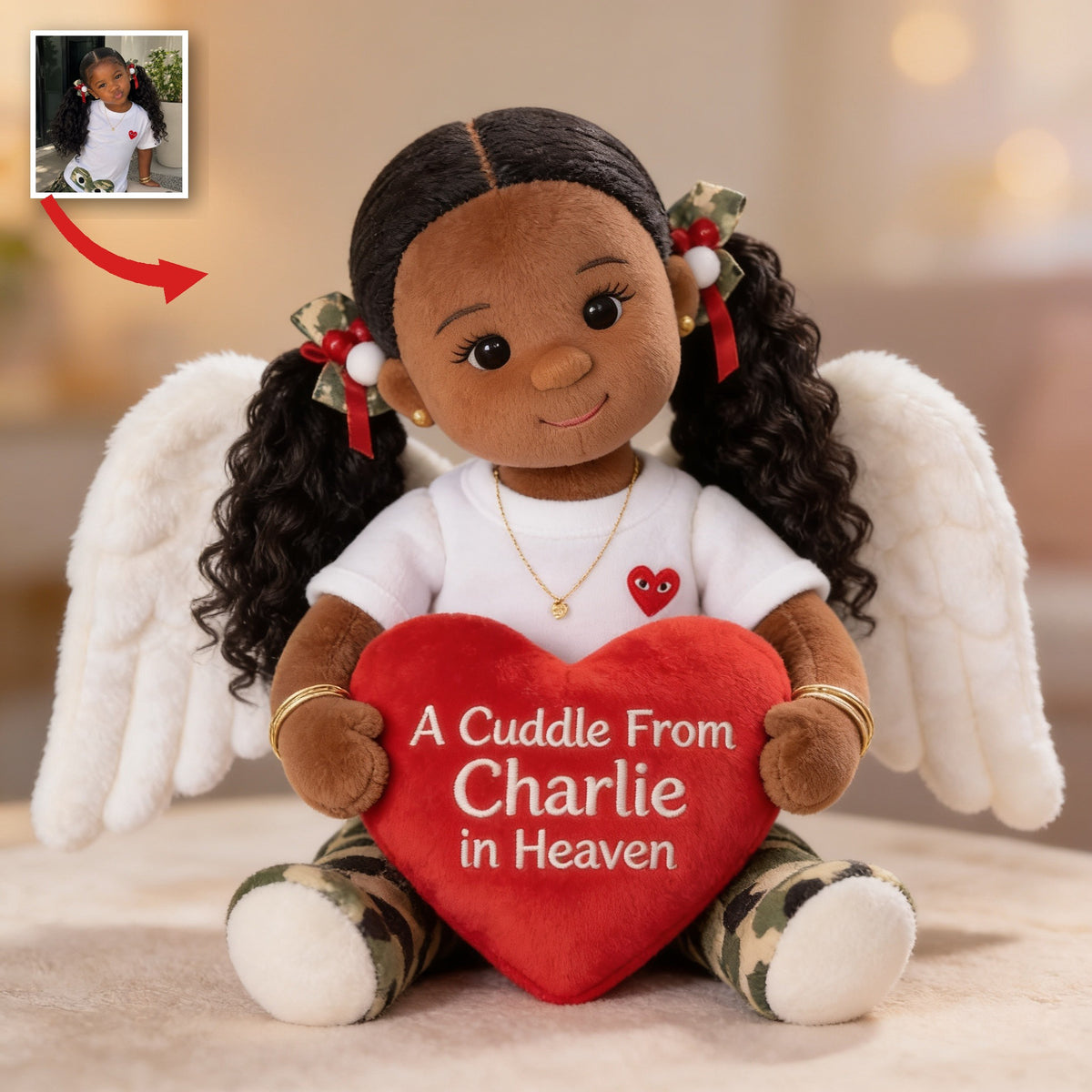 Personalized Black Little Girl Memorial Shaped Pillow Loss of Loved One Gift