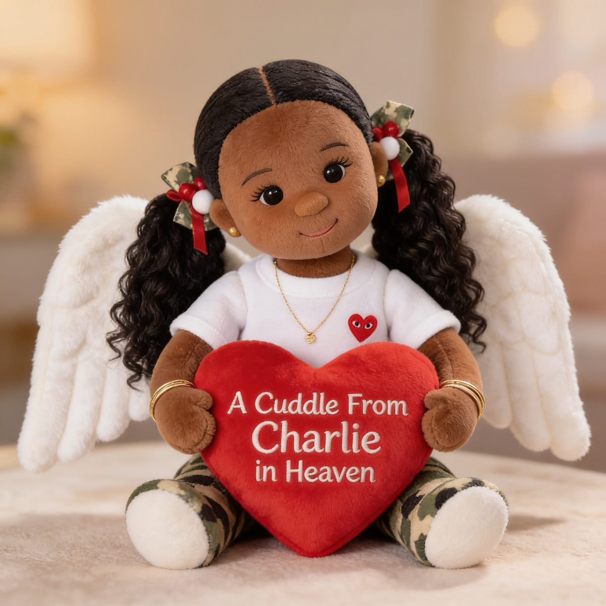Personalized Black Little Girl Memorial Shaped Pillow Loss of Loved One Gift